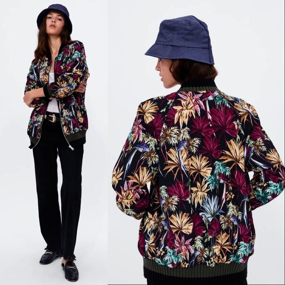 Zara FLORAL PRINT BOMBER JACKET Tropical/Hawaiian